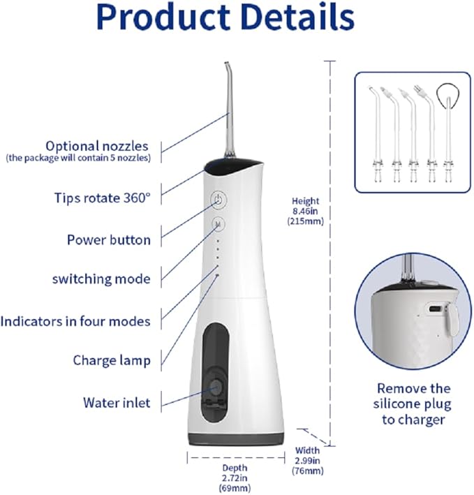 300ml Rechargeable Cordless Portable Travel Electric Dental Cleaner Oral Irrigator Water Flosser